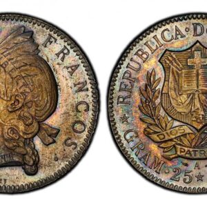 World Coins ("DOMINICAN REPUBLIC. 1891-A AR 5 Francos. PCGS MS63. Dominican Republic Mint, Paris. Shielded arms within wreath / Head left. KM 12; Elizondo 1. Please use this link to verify the PCGS certification number <a href=""http://www.pcgs.com/cert/35697861/"")