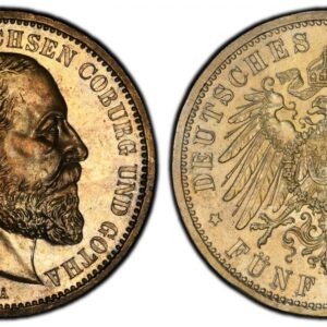 World Coins ("GERMAN STATES. Saxe-Coburg-Gotha. Alfred. 1895-A AR 5 Mark. PCGS PR63. Berlin. ALFRED HERZOG VON SACHSEN COBURG UND GOTHA. Head right / DEUTSCHES REICH date, FUNF MARK below. Crowned imperial eagle. KM 160. Proof; Jaeger 146. Please use this link to ve)