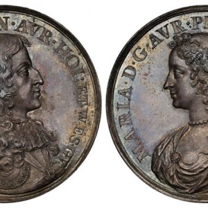 World Coins ("GREAT BRITAIN. William III, of Orange. (King, 1689-1702). (1677) ND AR Medal. NGC MS64. By Nicholas Chevalier. Edge: Plain. 41.8mm. 24.98gm. Armored bust of William III, right / Bust of Mary of York, left. Eimer 256; Wellenh.-9247; MI 568/235; van Loon )