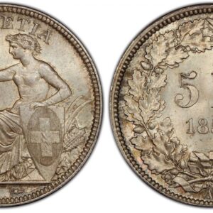World Coins ("SWITZERLAND. Confederation. 1850-A (hand) (dog head) AR 5 Francs. PCGS MS66. By A. Bovy. Paris mint. HELVETIA. Seated Helvetia / Value, date within wreath. KM 11; Dav.-376; Divo 1; HMZ 2-1197. Please use this link to verify the PCGS certification numbe)