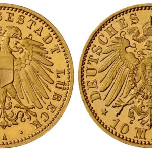 World Coins ("GERMAN STATES. Lubeck. 1906-A AV 10 Mark. NGC PR68 Cameo. Berlin. Edge: ~ * ~. Double imperial eagle with divided shield on breast / Crowned imperial eagle, shield on breast. KM 214. Proof; Jaeger 228. The finest known at NGC as of November 2025 Pleas)