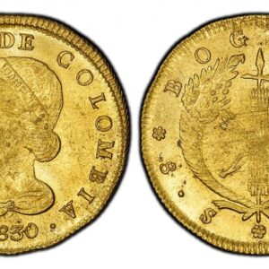 World Coins ("COLOMBIA. 1830 RS AV 8 Escudos. PCGS MS63. Bogota. Head left / Fasces between cornucopias. KM 82.1; Fr.-67; Restrepo 165.19. Please use this link to verify the PCGS certification number <a href=""http://www.pcgs.com/cert/42722111/""42722111</a " )