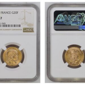 World Coins ("FRANCE. 1914 AV 20 Francs. NGC MS67. By Jules-Clément Chaplain. Edge: LIBERTE EGALITE FRATERNITE. 21mm. 6.4516gm. Oak leaf wreath encircles liberty head right / Rooster divides denomination, date below. KM 857. Please use this link to verify the NGC ce)