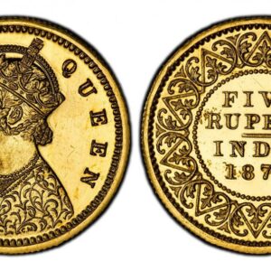 World Coins ("INDIA-BRITISH. Victoria. (Queen, 1837-1901). 1870-CM AV Restrike 5 Rupees. PCGS PR62 Cameo. Calcutta mint. Edge: Reeded. VICTORIA QUEEN. Crowned Young bust, left; initials CM on truncation / Value and date within beaded circle and wreath. KM 476. Proof;)