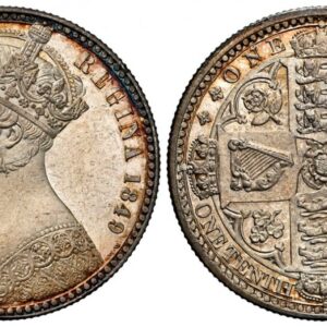 World Coins ("GREAT BRITAIN. Victoria. (Queen, 1837-1901). 1849 AR ""Godless"" Florin, Two Shillings. NGC MS64. VICTORIA REGINA. Crowned bust left; WW behind bust near rim / Crowned shields of England, Scotland and Ireland in cross formation with flowers at corners. )