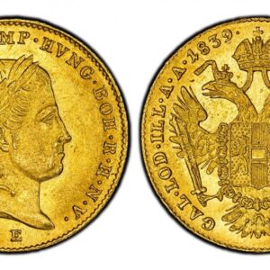 World Coins ("AUSTRIA. Ferdinand I. 1839-E AV Ducat. PCGS MS63. Karlsburg. 3.50gm. Laureate head, right / Crowned imperial double eagle. KM 2262; Frühwald 719. Please use this link to verify the PCGS certification number <a href=""http://www.pcgs.com/cert/56539822/")