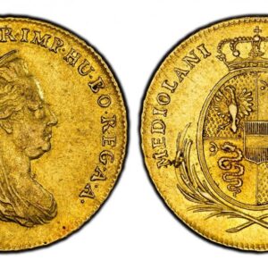 World Coins ("ITALIAN STATES. Milan. Maria Theresa. (Holy Roman Empress, 1740-1780) . 1780 AV Doppia. PCGS AU50. 24mm. 6.29gm. M. THERESIA. D.G. R. IMP. HU. BO. REG. A. A. Veiled bust to right / MEDIOLANI - DUX. Crowned oval shield of 4-fold arms with central shield)