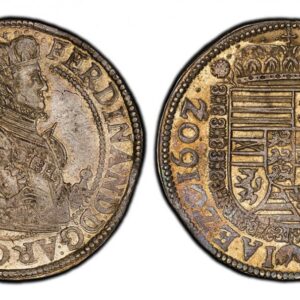 World Coins ("AUSTRIA. Ferdinand II. 1602/9 AR Thaler. PCGS MS61. Klagenfurt. Crowned and armored half figure with scepter on shoulder right in inner circle / Crowned flat-topped arms in Order collar of The Golden Fleece, date in legend at upper left. KM 23; Dav.-331)