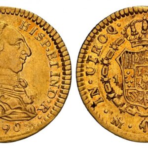 World Coins ("MEXICO. Charles IV. (King, 1788-1808). 1790-Mo FM AV Escudo. NGC AU55. Mexico City. 3.3834gm. CAROL · IV · D · G · ... Armored bust of Charles III, right / FELIX · A · D · ... Crowned shield in order chain, initial letters and mint mark upright. KM 119.)