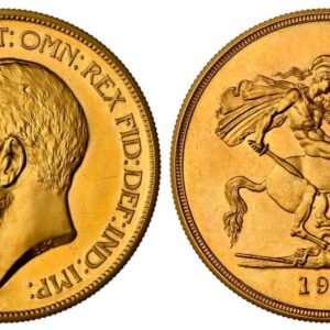 World Coins ("GREAT BRITAIN. George V. (King, 1910-1936). 1911 AV Five Pounds. NGC PR65. 39.89gm. Head left / St. George slaying the dragon. KM 822; SCBC-3994; EGC-1430; W&R 414; Stratos 207; Marsh F38. Ex ""Pallas"" Collection in an NGC black holder. Please use th)