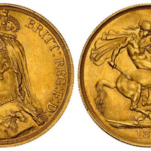 World Coins ("GREAT BRITAIN. Victoria. (Queen, 1837-1901). 1887 AV Two Pounds. NGC MS63. VICTORIA D:G: BRITT: REG: F:D:. Bust left wearing small crown and veil / St. George slaying the dragon. KM 768; SCBC-3865; EGC-1317; Marsh T26. Jubilee head. Please use this li)