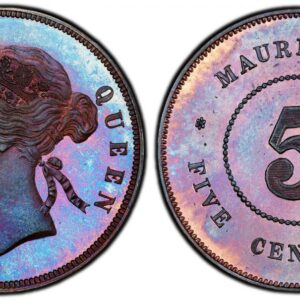 World Coins ("MAURITIUS. Victoria. (Queen, 1837-1901). 1878 AE 5 Cents. PCGS PR65BN (Brown). London Mint. 27.5mm. 9.62gm. VICTORIA QUEEN. Crowned head left / MAURITIUS... Value within beaded circle. KM 9. Proof. Please use this link to verify the PCGS certification )