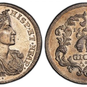 World Coins ("ITALIAN STATES. Naples. Carlo II. (King, 1665-1700). 1693 IM//AG/A AR Ducato (100 Grana). PCGS MS62. 39.5mm. 21.89gm. CAR. II. D. G. REX. - HISP. ET. NEAP. Small crowned and draped armored bust to right / Suspended Golden Fleece divides date, value G.1)