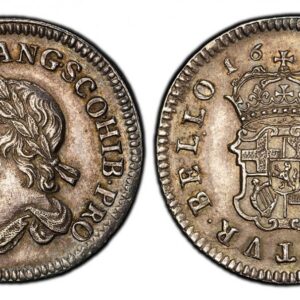 World Coins ("GREAT BRITAIN. England. Oliver Cromwell. (Lord Protector of the Commonwealth of England, Scotland, and Ireland, 1653-1658). 1658 AR Sixpence. PCGS AU58. By Johann Sigismund Tanner. Edge: Plain. Laureate bust, left / Crowned arms divides date above. KM E)