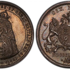 World Coins ("GREAT BRITAIN. Victoria. (Queen, 1837-1901). MDCCCLXXXVII (1887) AR Pattern Sixpence. PCGS PR63. By Joseph Rochelle Thomas with Spink & Son. Edge: Reeded. +VICTORIA. BY. THE. GRACE. OF. GOD. QUEEN. OF. GREAT. BRITAIN. EMP: OF. INDIA. Crowned veiled bust)