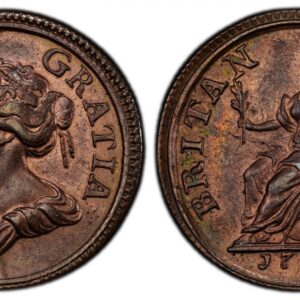 World Coins ("GREAT BRITAIN. Anne. (Queen, 1702-1714). 1714 CU Pattern Farthing. PCGS SP64BN (Brown). Tower (London) mint. Draped bust left / Britannia seated left. SCBC-3625; Peck 741. Queen Anne herself may have never seen any of her farthings, the dies for which )