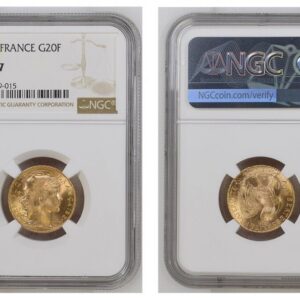 World Coins ("FRANCE. Third Republic. (1870-1940). 1912 AV 20 Francs. NGC MS67. Paris Mint. Edge: LIBERTE EGALITE FRATERNITE. Oak leaf wreath encircles liberty head right / Rooster divides denomination, date below. KM 857; Gad.-1064a. Please use this link to verify )