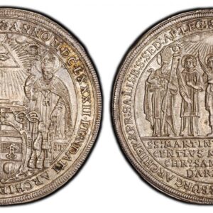 World Coins ("AUSTRIAN STATES. Salzburg. Maximilian Gandolph. 1682 PS AR Thaler. PCGS MS63. ANNO M•DC•LXXXII•FUNDATI ARCHIEPISCOPAT9 SALISB:VNDECIMO SÆCULO•. Figures of St. Rupert, right holds a salt cellar in his right hand and a crozier in his left, and St. Virgil,)