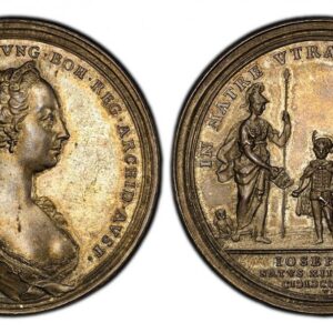 World Coins ("AUSTRIA. Maria Theresa. (Holy Roman Empress, 1740-1780) . 1741 AR Medal. PCGS MS63. By A. Vestner. 44.4mm. 29.63gm. Diadem bust right in ornate gown and cloak / The young Archduke stands facing forward wearing a hat, cloak, and saber. Allegorical figure)