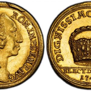 World Coins ("GERMAN STATES. Frankfurt Am Main. 1742 I.L. OE AV Ducat. PCGS MS61. 3.46gm. Head of Carl VII right / Imperial crown, below ELECT. D. 24 IAN/1742. KM 198; Förschner 255; Fr.-1003 (light variant); J. u. F. 747 (light variant). Fully prooflike surfaces (n)