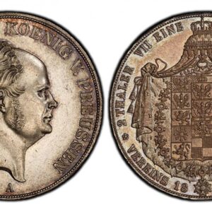 World Coins (."GERMAN STATES. Prussia. Friedrich Wilhelm IV. 1855-A AR 2 Thaler, 3-1/2 Gulden. PCGS MS64. Berlin. Edge: Gott Mit Uns. 37.09gm. FRIEDR. WILHELM IV KOENIG V. PREUSSEN. Head right / 2 THALER VII EINE F. MARK 3 1/2 GULDEN * VEREINS date MUNZE. Arms within)
