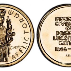 World Coins (."LUXEMBOURG. Jean. (Grand Duke, 1964-2000). 1966 AV Essai Medallic 40 Francs. PCGS SP67. By N. Julien Lefèvre. Standing figure of the crowned Madonna with crowned Christ child to right; stamped ESSAI in left field / Seven-line inscription with dual date)