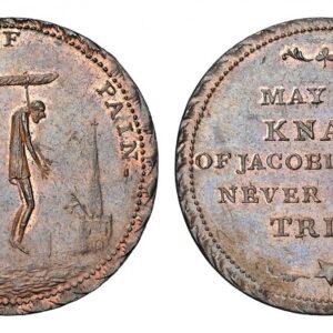 World Coins (."GREAT BRITAIN. Middlesex, Spences. 18th. Century (ND) CU Halfpenny Token. NGC MS65BN (Brown). Edge: Plain. END OF PAIN. Man being hung from gallows / MAY THE KNAVE OF JACOBIN CLUBS NEVER GET A TRICK. Five lines of text. D&H 830a. Please use this link)