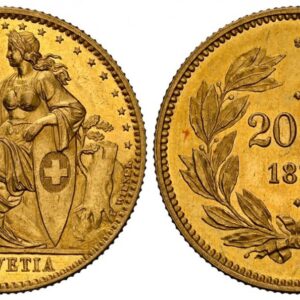World Coins ("SWITZERLAND. 1873-(Angel head) AV Pattern 20 Francs. NGC MS62. Brussels. Edge: Milled. 6.47gm. HELVETIA. Seated Helvetia; 22 stars above / Value, date within wreath; with three points. KM Pn24; Fr.-493; Divo (Proben) 16; Richter (Proben) 2-72; HMZ 2-122)