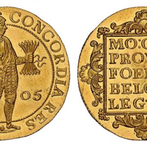 World Coins (."NETHERLANDS. Batavian Republic. 1805 AV 2 Ducat. NGC MS65. Utrecht. CONCORDIA RES - PAR CRES TRA (mintmark:shield). Standing armored knight, in dotted inner circle, with sword and bundle of arrows divides date / MO:ORD:/PROVIN:/FOEDER:/BELG·AD/LEG·IMP.)