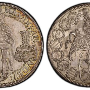 World Coins ("GERMAN STATES. Teutonic Order. Maximilian. (Grandmaster of the Teutonic Order & Archduke of Austria, 1612-1618). 1613/2 AR Thaler, 32 Groschen. PCGS MS63. Hall. 28.52gm. Archduke standing and cloaked in full armor facing forward wearing crown and holdin)