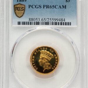 1889 Proof Three Dollar Gold Pieces (1889 $3, CA PCGS Secure)