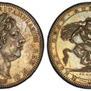 World Coins (GREAT BRITAIN. George III. 1819 LIX AR Crown. PCGS MS63. GEORGIUS III D: G: BRITANNIARUM REX F: D:. Laureate head right / HONI SOIT QUI MAL .Y PENSE. St. George slaying dragon right. KM 675; SCBC-3787; Dav.-103.)