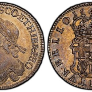 World Coins (GREAT BRITAIN. Oliver Cromwell. (Lord Protector of the Commonwealth of England, Scotland, and Ireland, 1653-1658). 1658 AR Halfcrown. PCGS AU55. London mint. Draped, laureate bust, left, "HIB" in legend / Crowned shield divides date above in legend. KM-B2)
