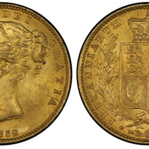 World Coins (GREAT BRITAIN. Victoria. (Queen, 1837-1901). 1852 AV Sovereign. PCGS MS63. VICTORIA DEI GRATIA. Head left / BRITANNIARUM REGINA FID: DEF:. Without die number. KM 736.1. WW Raised; SCBC-3852C (Arabic 1) .)