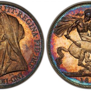 World Coins (GREAT BRITAIN. Victoria. (Queen, 1837-1901). 1893 AR Crown. PCGS PR65Cameo. Edge: DECVS ET TVTAMEN ANNO REGNI. VICTORIA · DEI · GRA · BRITT · REGINA · FID · DEF · IND · IMP. Mature draped bust left / St. George slaying dragon right. KM 783. Proof; SCBC-39)