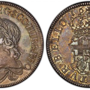 World Coins (GREAT BRITAIN. England. Oliver Cromwell. (Lord Protector of the Commonwealth of England, Scotland, and Ireland, 1653-1658). 1658/7 AR Crown. PCGS AU55. By Thomas Simon (dies). Blondeaus mint, Drury House, London. OLIVAR · D · G · R · P · ANG · SCO · ET ·)
