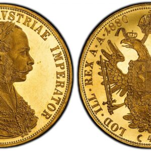 World Coins (AUSTRIA. Franz Joseph I. 1880 AV 4 Ducats. PCGS MS62 PL (Prooflike). Laureate, armored bust right / Crowned imperial double eagle. KM 2276; Fr.-487.)