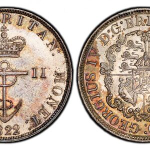 World Coins (BRITISH WEST INDIES. Georges IV. (King, 1820-1830). 1822 AR 1/2 Dollar. PCGS MS65. London. 32mm. 13.45gm. GEORGIUS IV D: G: BRITANNIARUM RED F: D:. Crowned anchor / COLONIAR: BRITAN: MONET:. Arms on ornate shield. KM 4; Pridmore 8.)