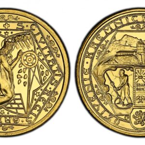 World Coins (CZECHOSLOVAKIA. Republic. (1918-1939). 1934-[K] [987] AV Commemorative or Medallic 5 Ducats. PCGS MS66PL (Prooflike). By Anton Hám. Kremnitz. Edge: Reeded. St. Catherine at center, kneeling to right; Kremnica shield of arms, left / Hexagon divided into th)