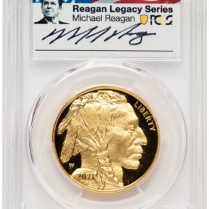2021-W Modern Bullion Coins (2021-W Proof Gold Buffalo 1 oz FDI Reagan Legacy Series Michael Reagan Picture)