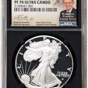 2023-W Modern Bullion Coins (2023-W Proof Silver Eagle 1 oz AR Mike Castle Blk Core Franklin Series)