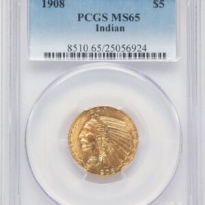 1908 Indian Half Eagles (1908 $5 Indian, MS Blue Gradient)