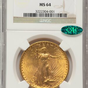 1924 Saint-Gaudens Double Eagles (1924 $20 Saint CAC Brown Label)