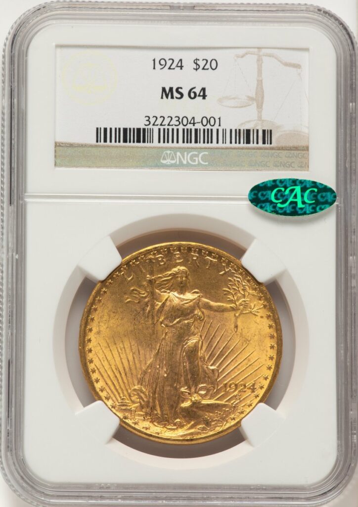 1924 Saint-Gaudens Double Eagles (1924 $20 Saint CAC Brown Label)