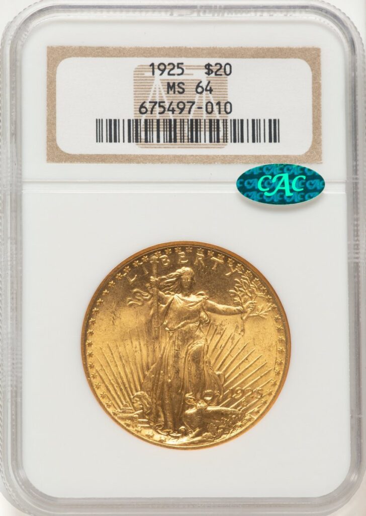 1925 Saint-Gaudens Double Eagles (1925 $20 CAC Brown Label)