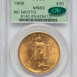 1908 Saint-Gaudens Double Eagles (1908 $20 NO MOTTO CAC Green Label)