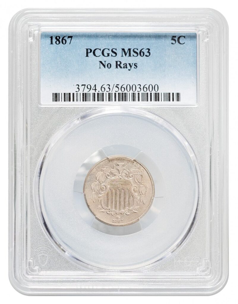 1867-Shield Nickel - Type 2 No Rays