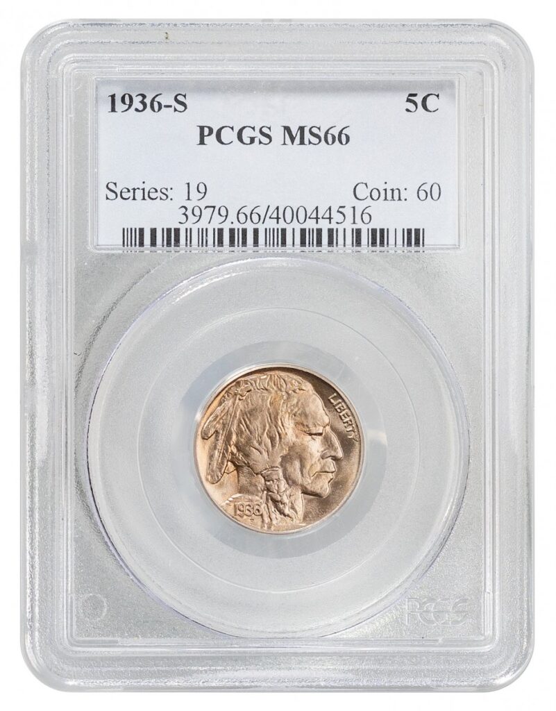 1936-S-Buffalo Nickel - Type 2 "FIVE CENTS" In Recess