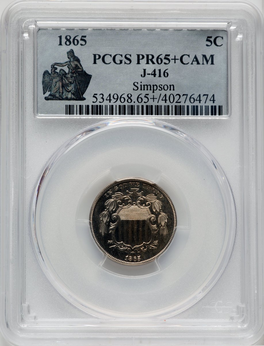 1865 Patterns (1865 5C Judd-416, PR, CA PCGS Plus)