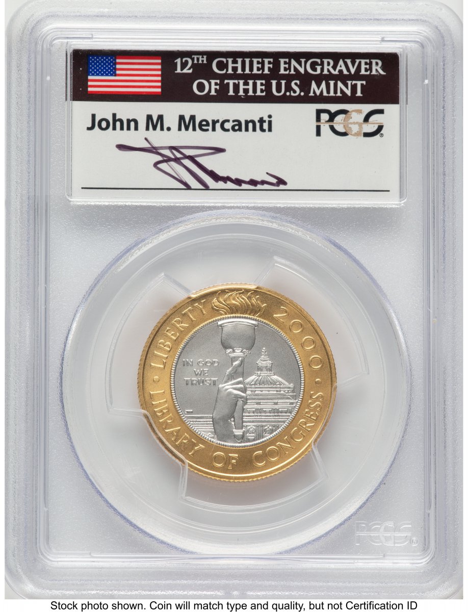 2000-W Modern Bullion Coins (2000-W $10 Library of Congress Bi-Metallic Gold 0.2509 oz and Platinum 0.2509 oz, MS John Mercanti)